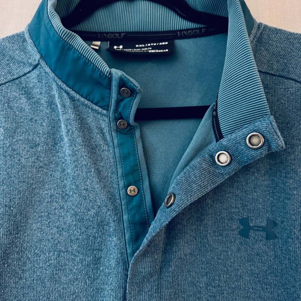 Under Armour Golf Pullover Men XXL Blue ColdGear Snap Mock Neck